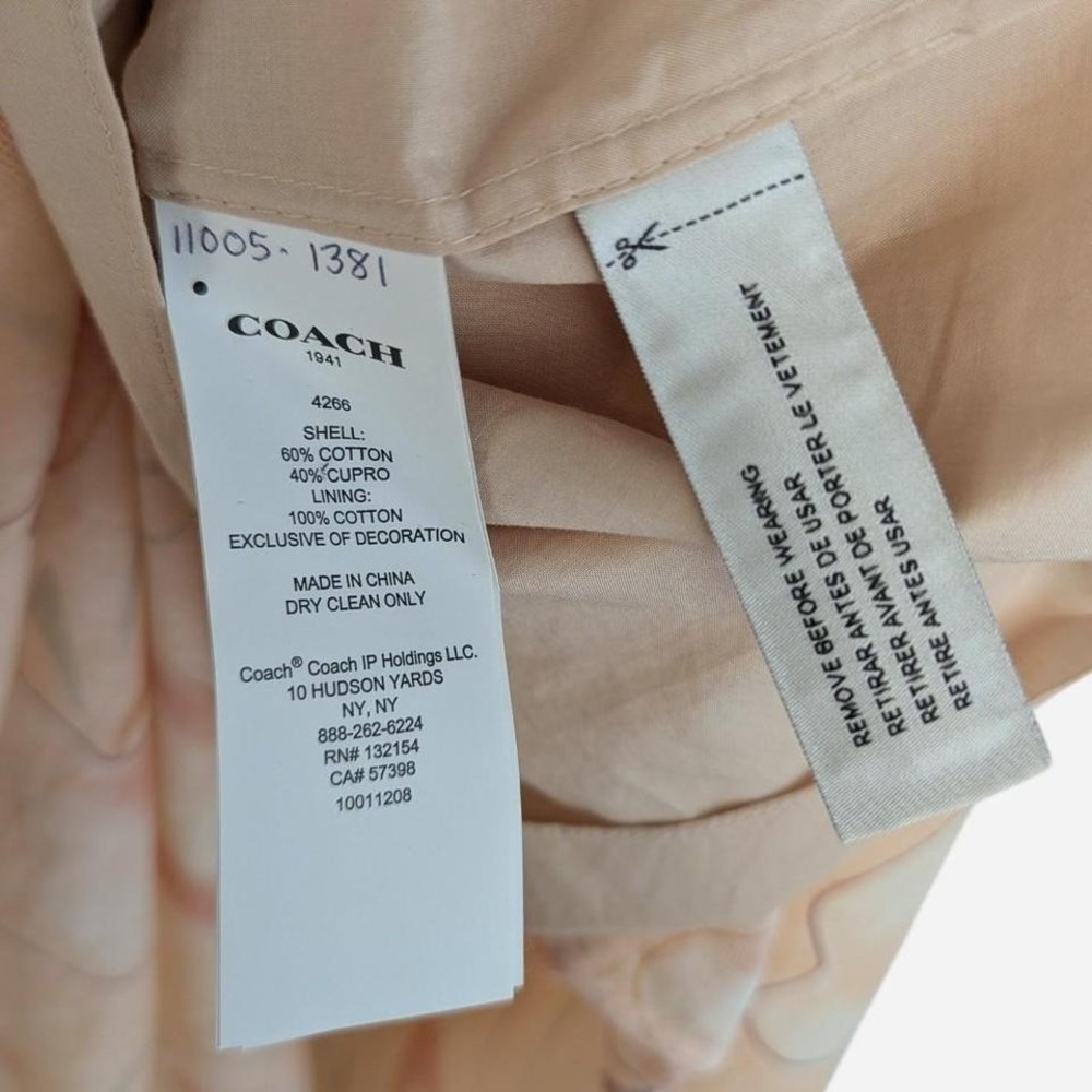 Coach Apple Print V-Neck Cargo Pocket Midi Dress Blush Peach Size 0 - Picture 11 of 11